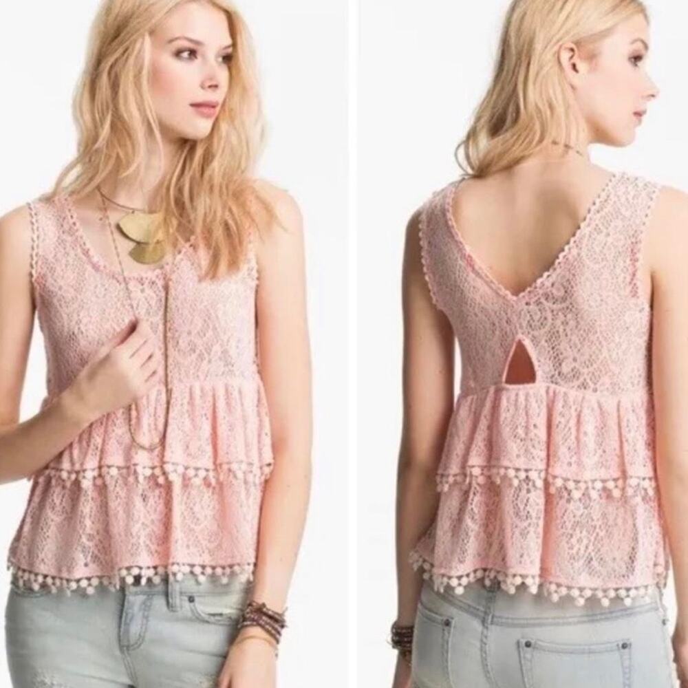 Free People Blush Lace Tiered Tank Top